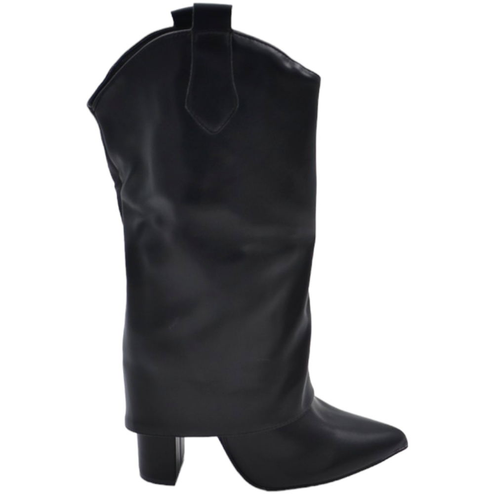 stivali-per-polpacci-grossi-781slx.jpg Stivale donna a punta meta' polpaccio tacco grosso 10 cm modello shark in pelle nera con risvolto donna stivali Malu Shoes | MaluShoes - immagine 1