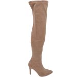 Stivale donna a punta alto sopra al ginocchio camoscio beige ricoperto di strass tacco a spillo 12 cm aderente con zip donna stivali Malu Shoes | MaluShoes