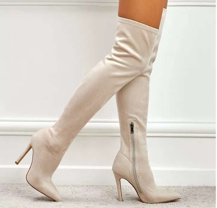 stivali-sopra-il-ginocchio-621exu.webp stivali scarpe donna sopra ginocchio 10 cm beige camoscio pelle sintetica 24334 - immagine 1