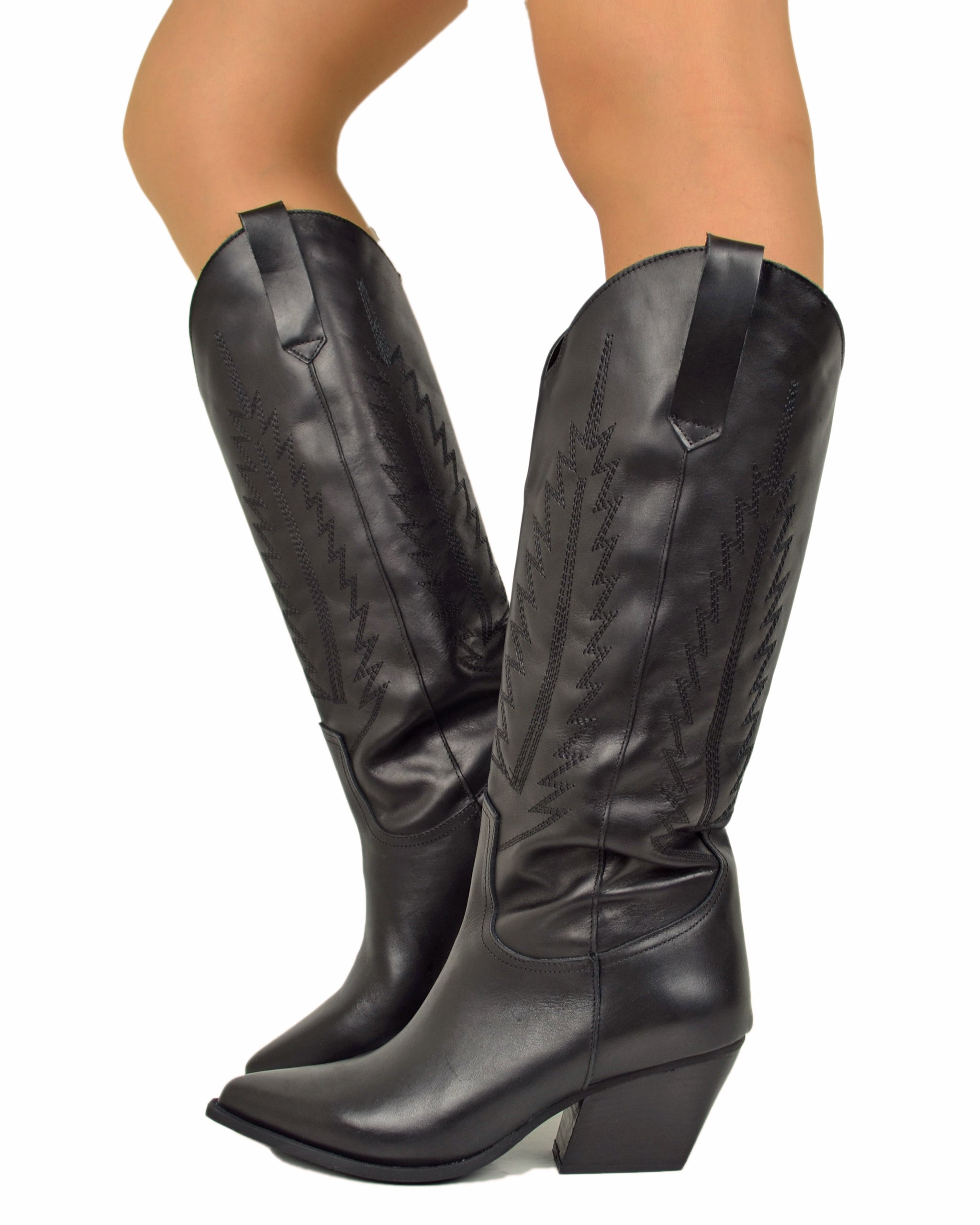 stivali-texani-296xjm.jpg Stivali Texani Cowboy Trapuntati a Fiamma Vera Pelle Made in Italy NER – KikkiLine Calzature - immagine 1