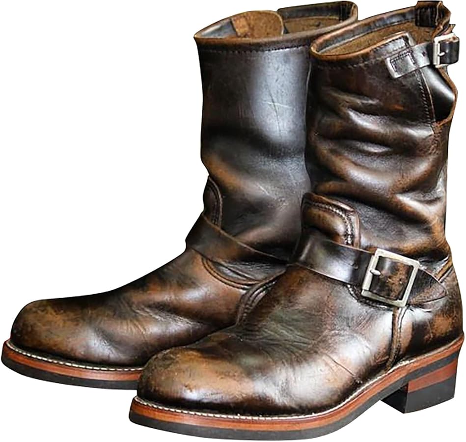 stivali-uomo-pelle-469vgn.jpg Stivali da uomo in pelle nera da cowboy, da motociclista, punta tonda, senza lacci, a metà polpaccio, con fondo piatto : Amazon.it: Moda - immagine 1