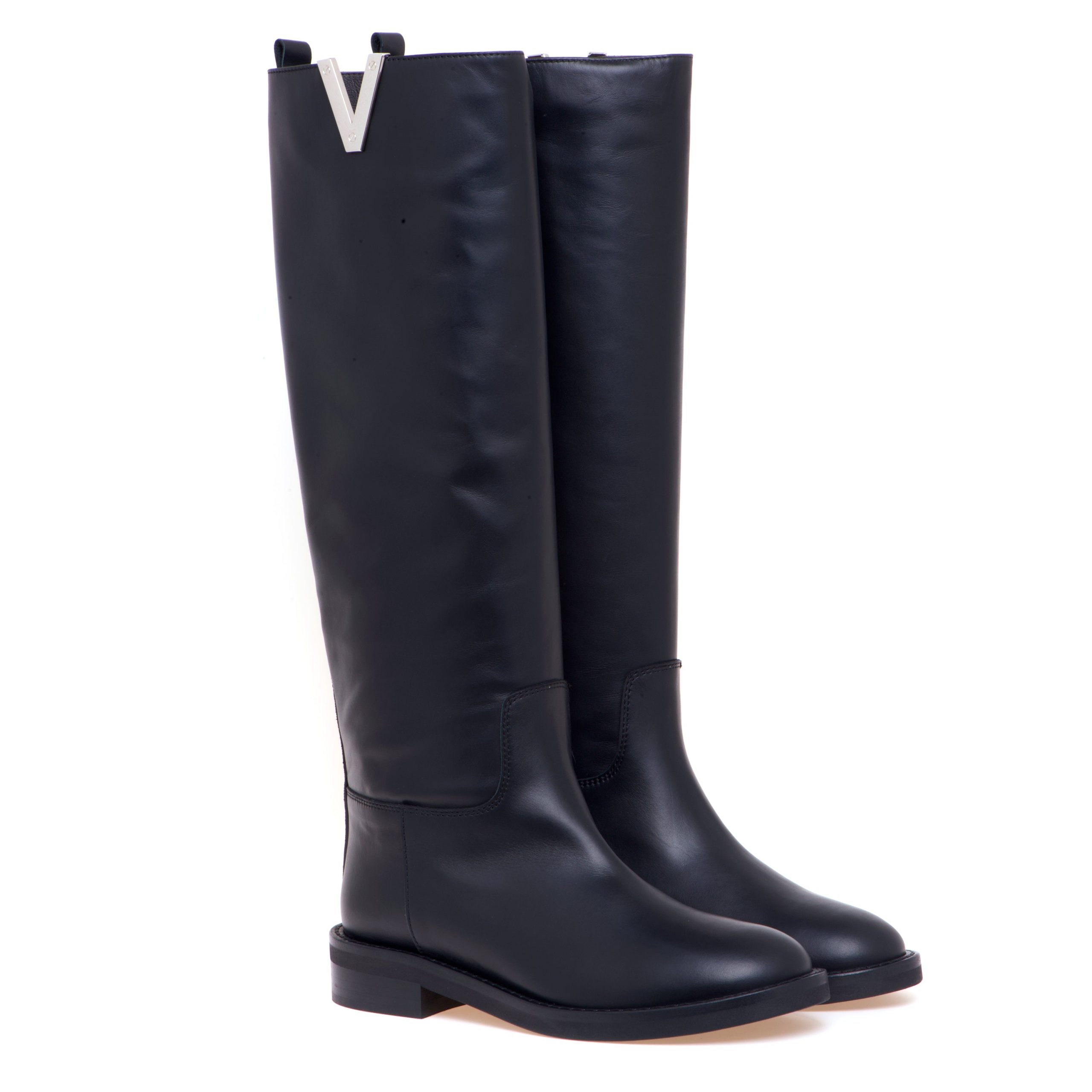 stivali-via-roma-205qew.jpg Stivale Via Roma 15 in pelle con "V" in metallo silver 4221 FW24.NER - immagine 1