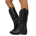 Stivali Texani Donna Alti Neri in Pelle con Cuciture – KikkiLine Calzature