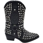 Stivaletti camperos texani donna in ecopelle nera con tacco western comodo 4cm borchie e fibbia argento al polpaccio zip donna stivaletti Malu Shoes | MaluShoes