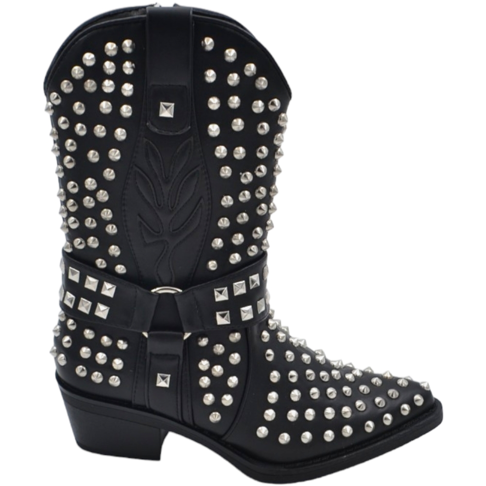 texani-donna-044bup.jpg Stivaletti camperos texani donna in ecopelle nera con tacco western comodo 4cm borchie e fibbia argento al polpaccio zip donna stivaletti Malu Shoes | MaluShoes - immagine 1