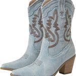 ZUGLQYSX Stivali Texani Donna Stivaletti da Donna Occidentali, Sexy, con Punta Spessa e Tacco Alto, Cowboy, Scarpe, Taglia 42(Shallow Blue,42) : Amazon.it: Moda