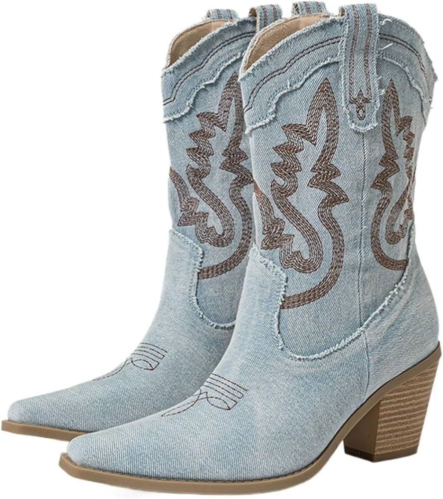 texani-donna-744zrx.jpg ZUGLQYSX Stivali Texani Donna Stivaletti da Donna Occidentali, Sexy, con Punta Spessa e Tacco Alto, Cowboy, Scarpe, Taglia 42(Shallow Blue,42) : Amazon.it: Moda - immagine 1