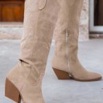 ELEVEN Stivali camperos beige texani con tacco comodo